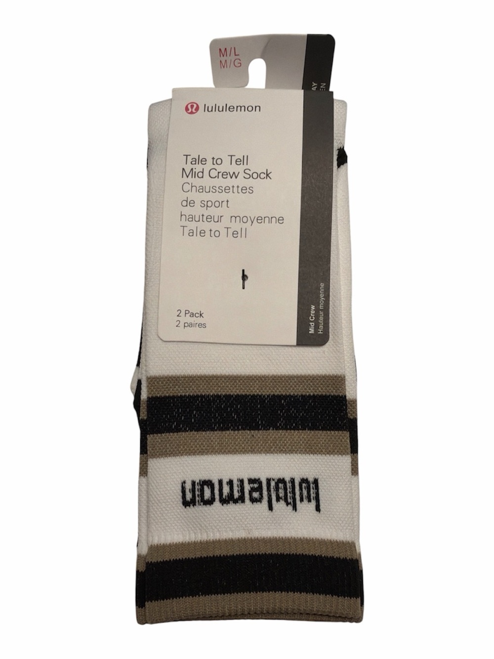 lululemon athletica Mid Crew Socks in White, Black & Tan Stripes